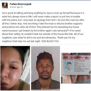 Thai Lady Calls Out Abusive Nigerian Lover On Facebook